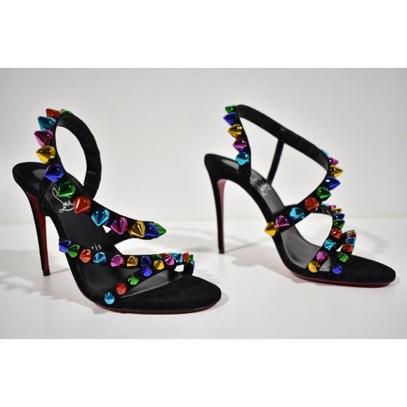 Christian Louboutin Spikita Strap 100 Black Suede Strappy Sandal Heel Pump 38 - Picture 3 of 10